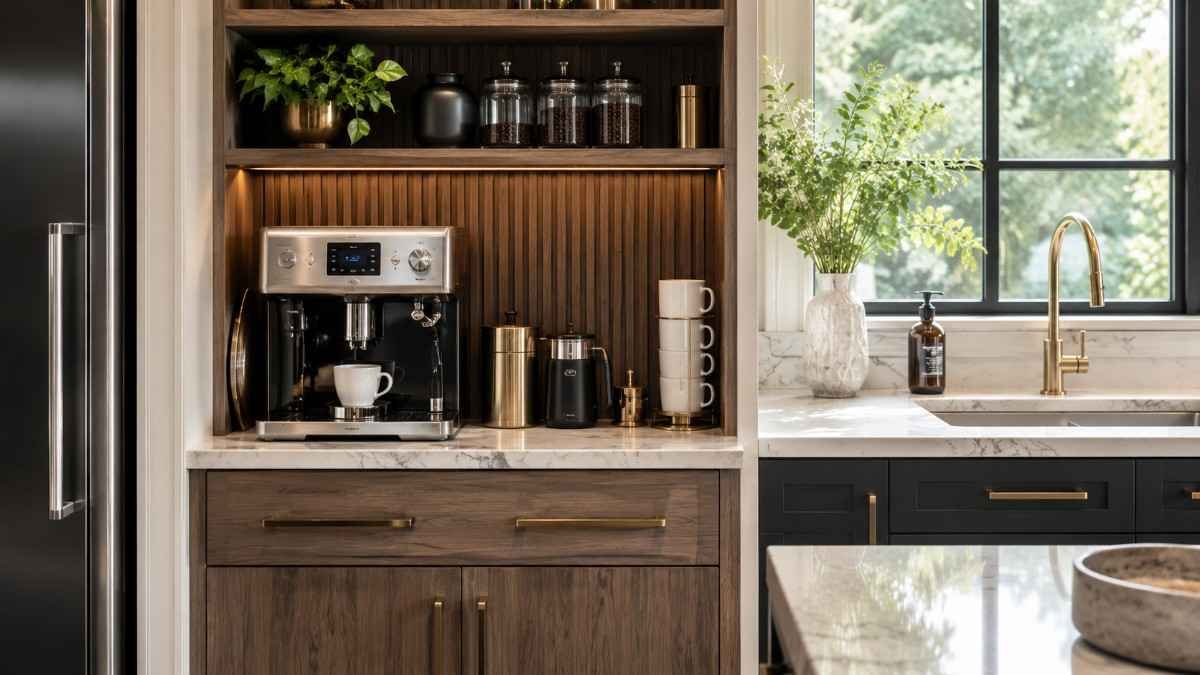 Hidden Appliance Garage Kitchen Coffee Station Idea